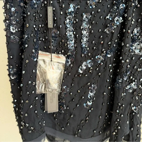 Elie Tahari Zendaya Silk Beaded Camisole Top Navy Blue NWT XS - Picture 7 of 8